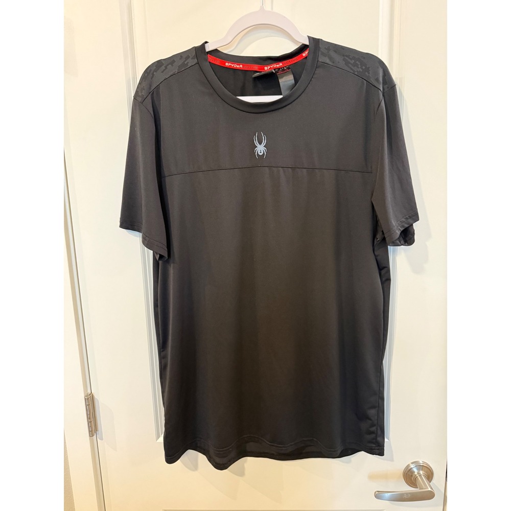Spyder Active Mens Black Performance T-Shirt Digital Camo Back Logo Short Sleeve